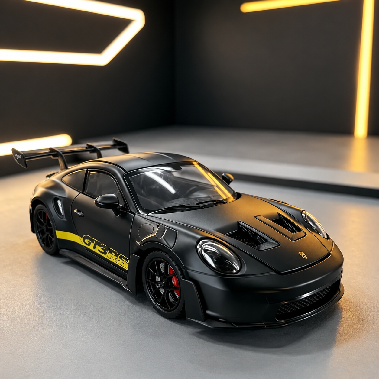 【1/24 ‎Porsche 911 GT3 RS 】比例1/24保时捷911 GT3 RS賽道改裝版合金汽車模型 合金材質 車門模擬設計 橡膠材質輪胎 重力按壓開啟車燈