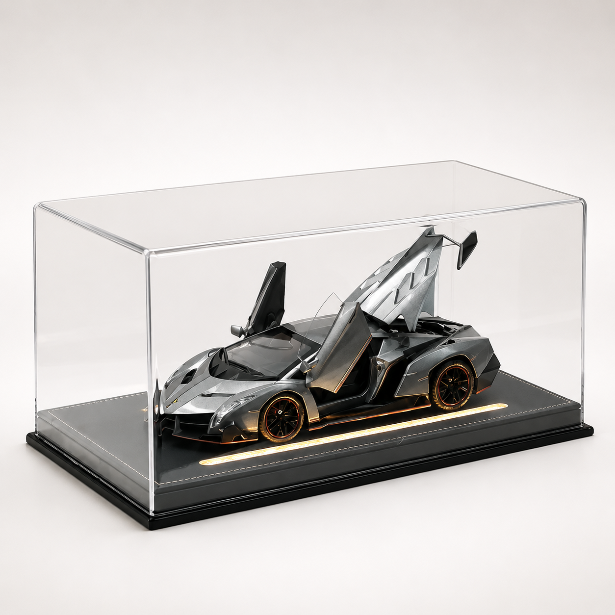 1:18/1:24 極致高透頂奢皮質模型車展示櫃（ 亞克力／防潮防塵／可疊加 / 皮質 / 木材 /）