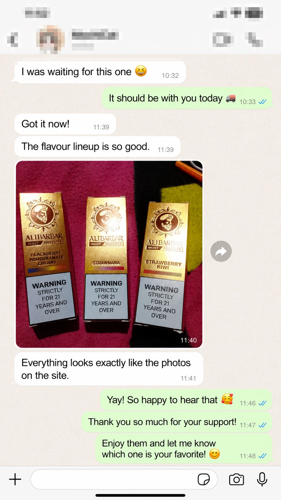 Customer delivery photo and feedback message 1
