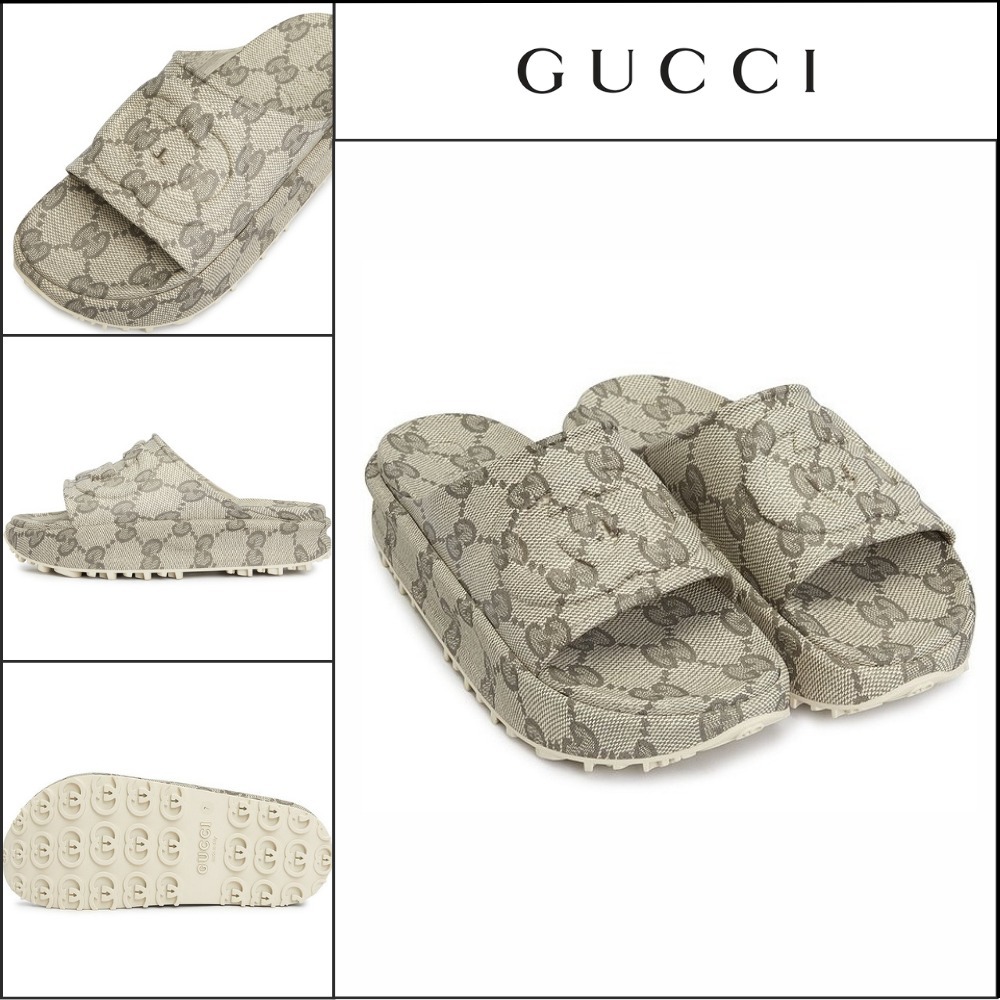 【GUCCI】インターロッキング G エンボスロゴ スリッパ ベージュ エボニー