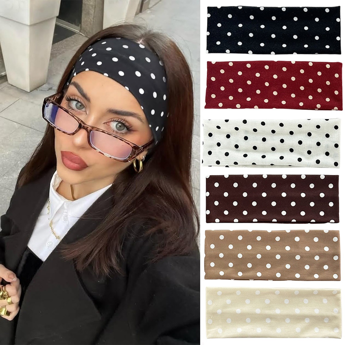 Headband Dots Cotton Lembut, Ikat Kepala Anti-Slip untuk Olahraga & Harian, Pelbagai Warna