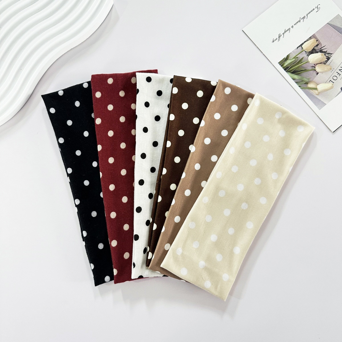 Headband Dots Cotton Lembut, Ikat Kepala Anti-Slip untuk Olahraga & Harian, Pelbagai Warna