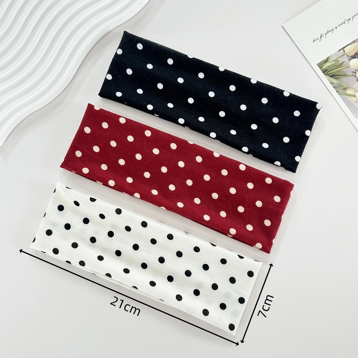 Headband Dots Cotton Lembut, Ikat Kepala Anti-Slip untuk Olahraga & Harian, Pelbagai Warna