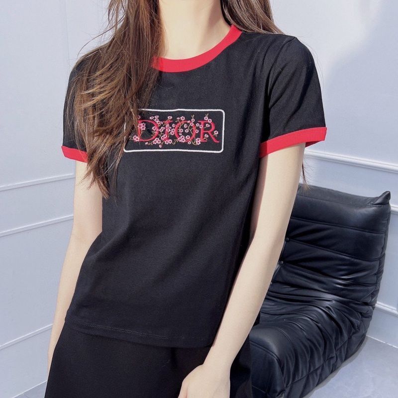2026年新作 韓国風ラウンドネック刺繍入り半袖ファッショナブルカラーブロックTシャツトップス