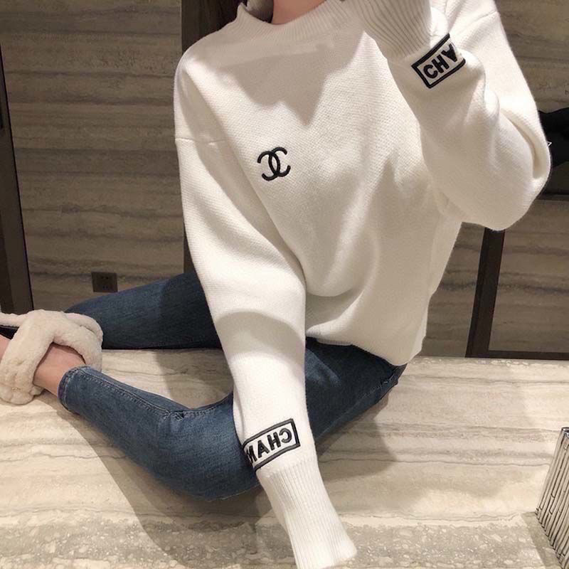 『S-L』新しい刺繍の絶妙なラウンドネックカジュアルニットボトムシャツ