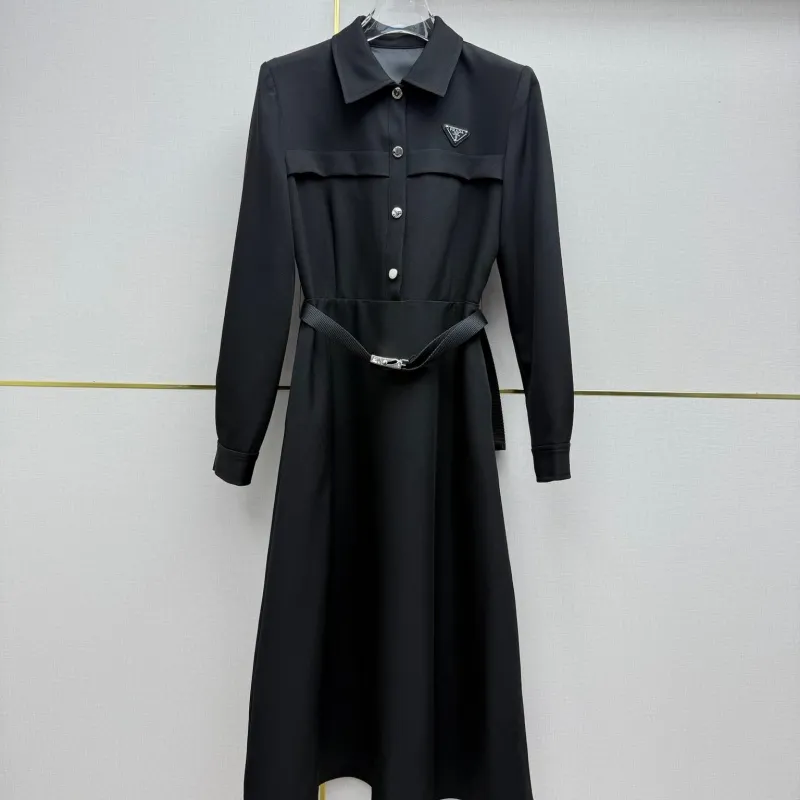 『S-L』超人気商品 大注目 着瘦せ エレガント ベルト付き 折り襟 ワンピース