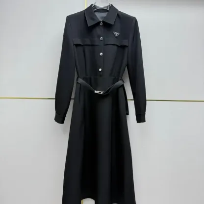 『S-L』超人気商品 大注目 着瘦せ エレガント ベルト付き 折り襟 ワンピース