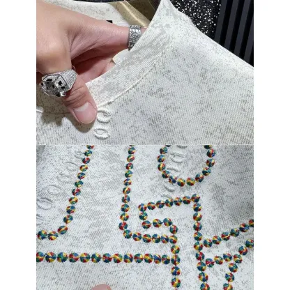 『M-3XL』メンズ高級刺繍入りクルーネック半袖Tシャツ
