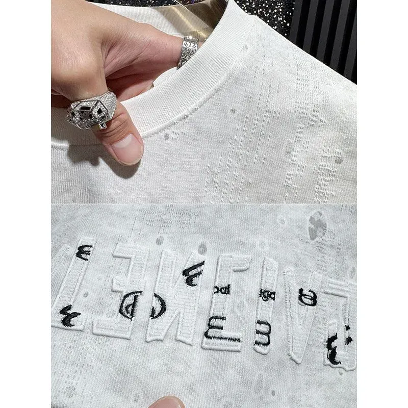 『M-3XL』メンズ高級刺繍入りタイダイ半袖Tシャツ、最新のファッショナブルなアメリカンスタイル。