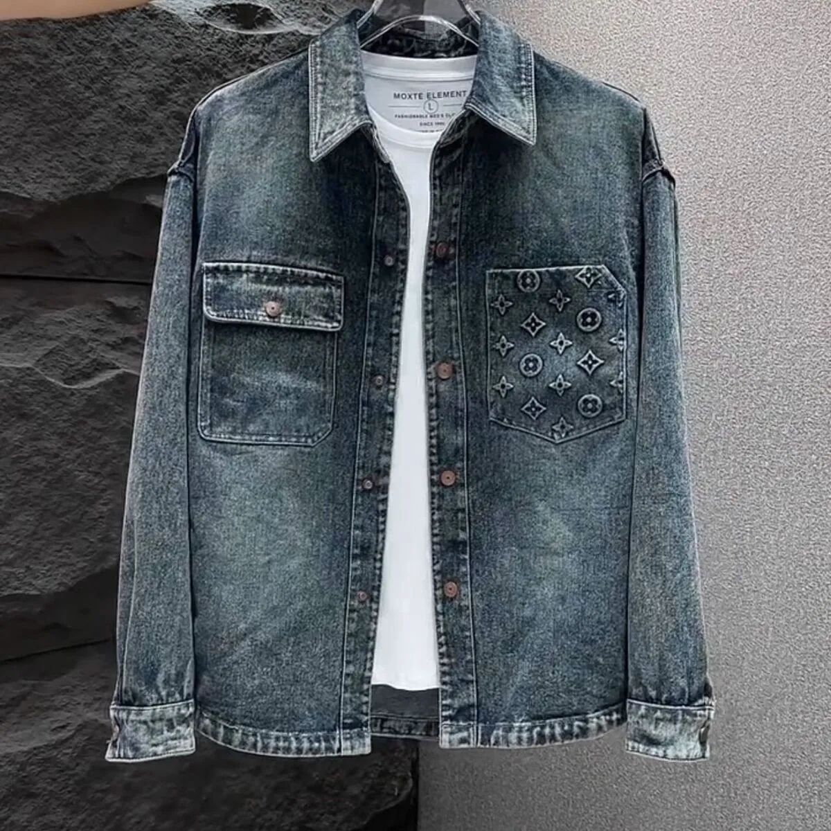 [M-2XL]メンズラペルジャケット メンズウォッシュグラデーションデニムジャケット