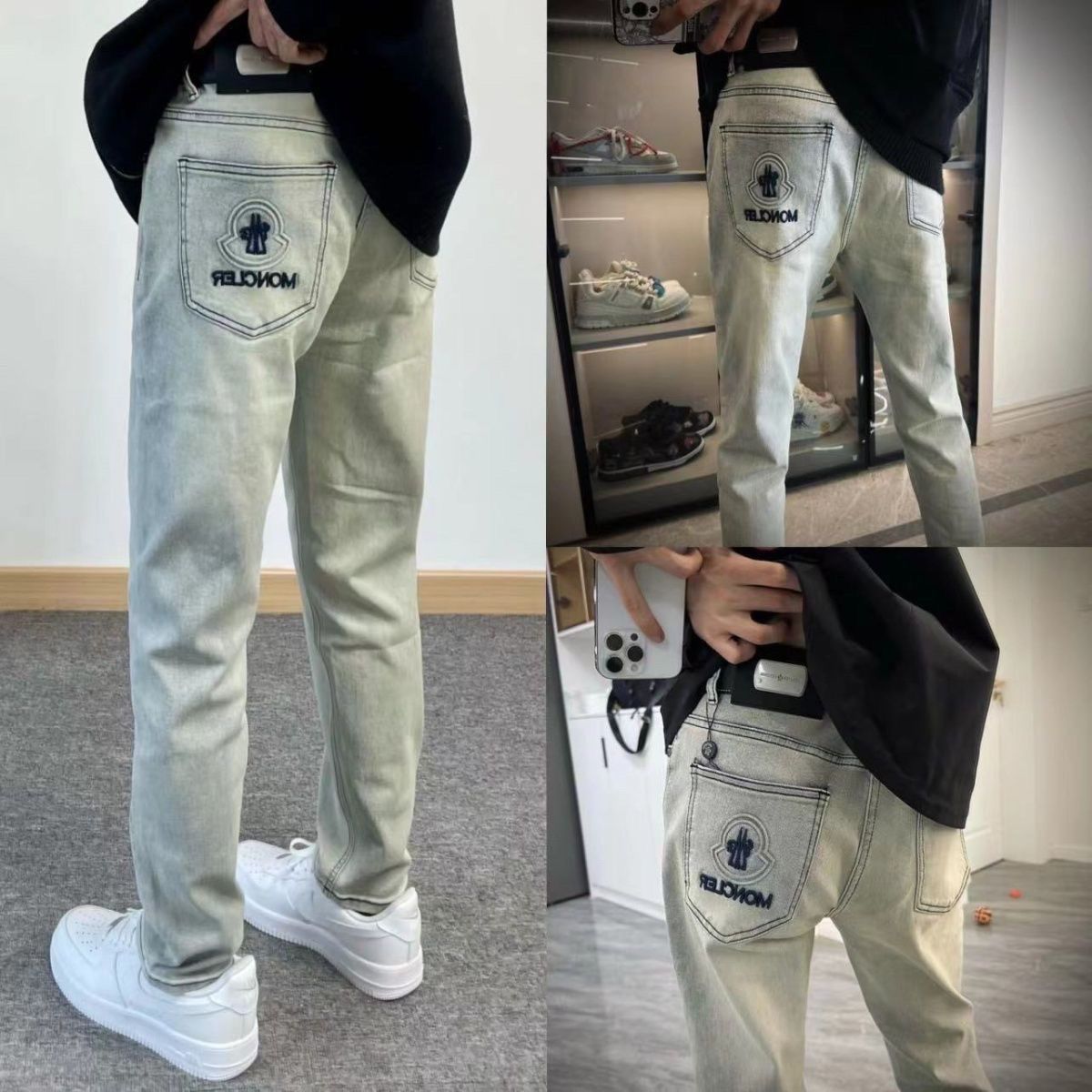 『S-3XL』秋の新作刺繍入りレターストレートレッグジーンズ