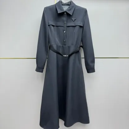 『S-L』超人気商品 大注目 着瘦せ エレガント ベルト付き 折り襟 ワンピース