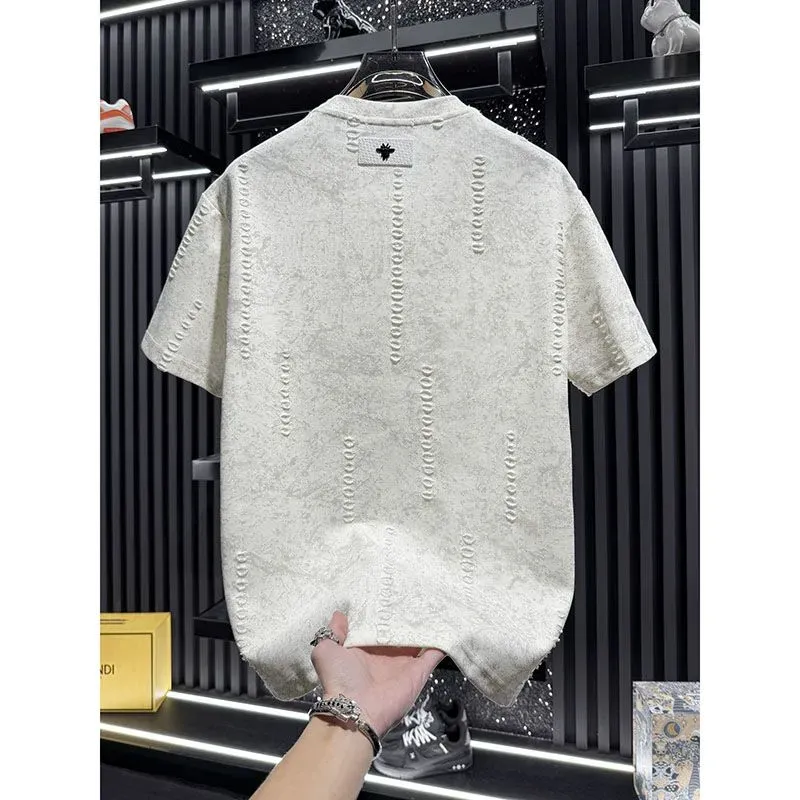 『M-3XL』メンズ高級刺繍入りクルーネック半袖Tシャツ