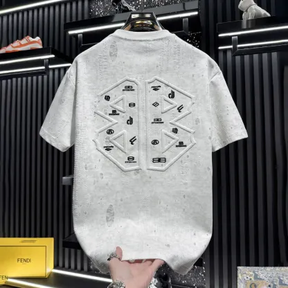 『M-3XL』メンズ高級刺繍入りタイダイ半袖Tシャツ、最新のファッショナブルなアメリカンスタイル。
