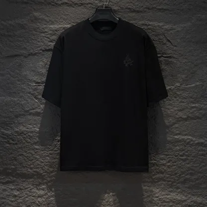 『S-XL』新作ラウンドネック半袖刺繍パッチメンズカジュアルスタイル