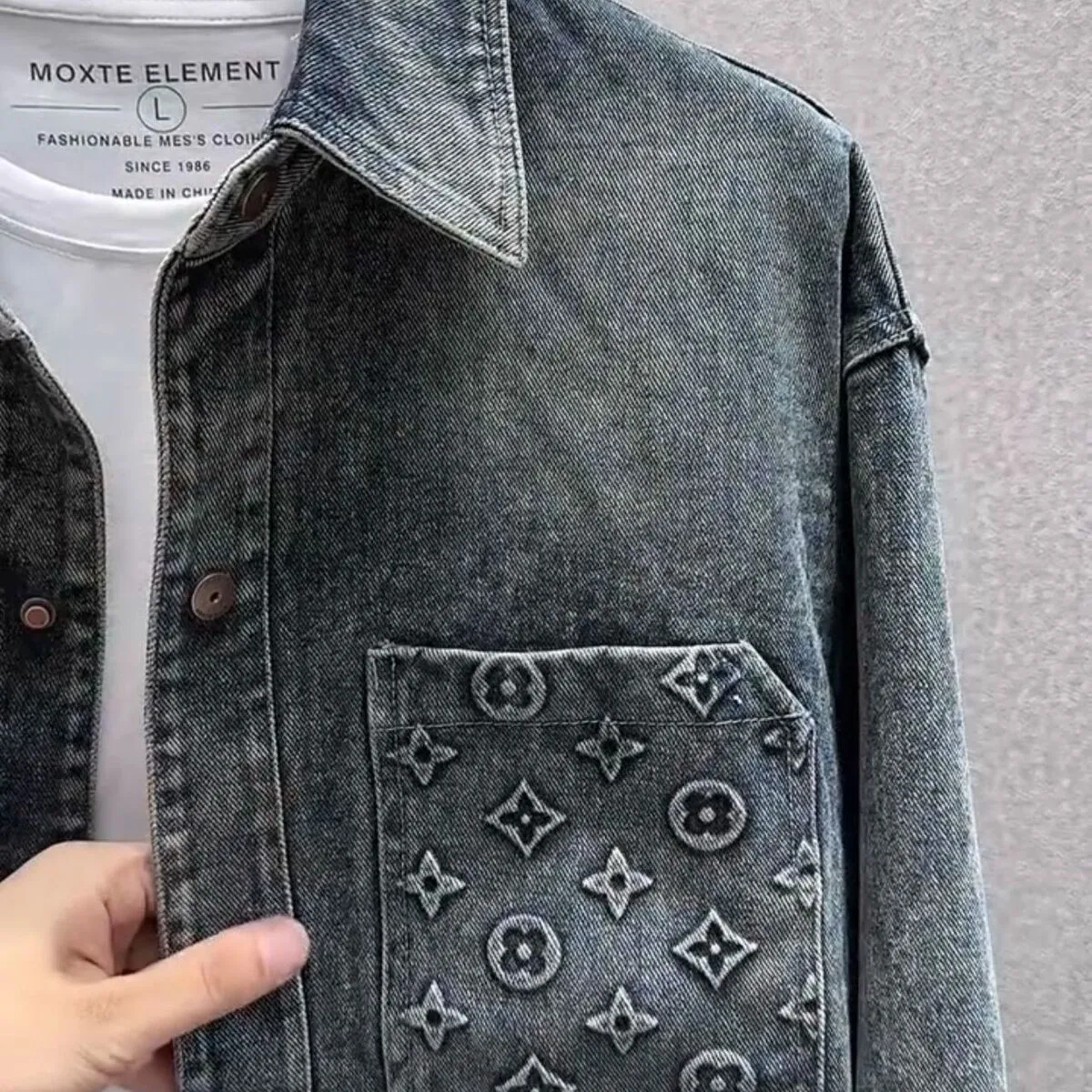 [M-2XL]メンズラペルジャケット メンズウォッシュグラデーションデニムジャケット