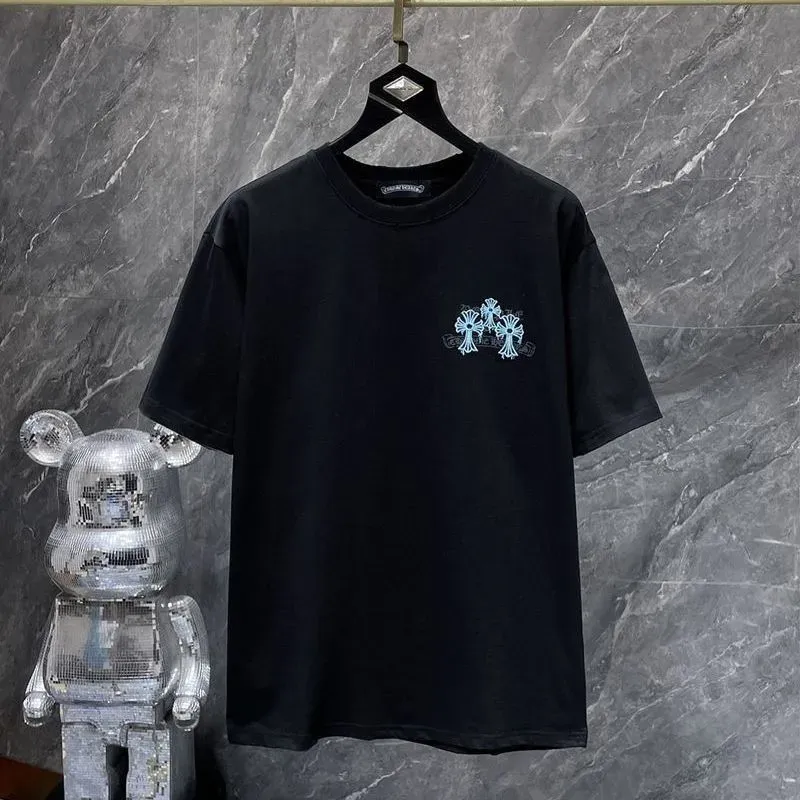 『S-XL』トレンディな刺繍プリント入りピュアコットン半袖メンズTシャツ