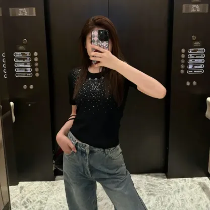 『フリーサイズ』人気上昇中 絶対流行 おしゃれ ホットフィックス ストーン Ｔシャツ