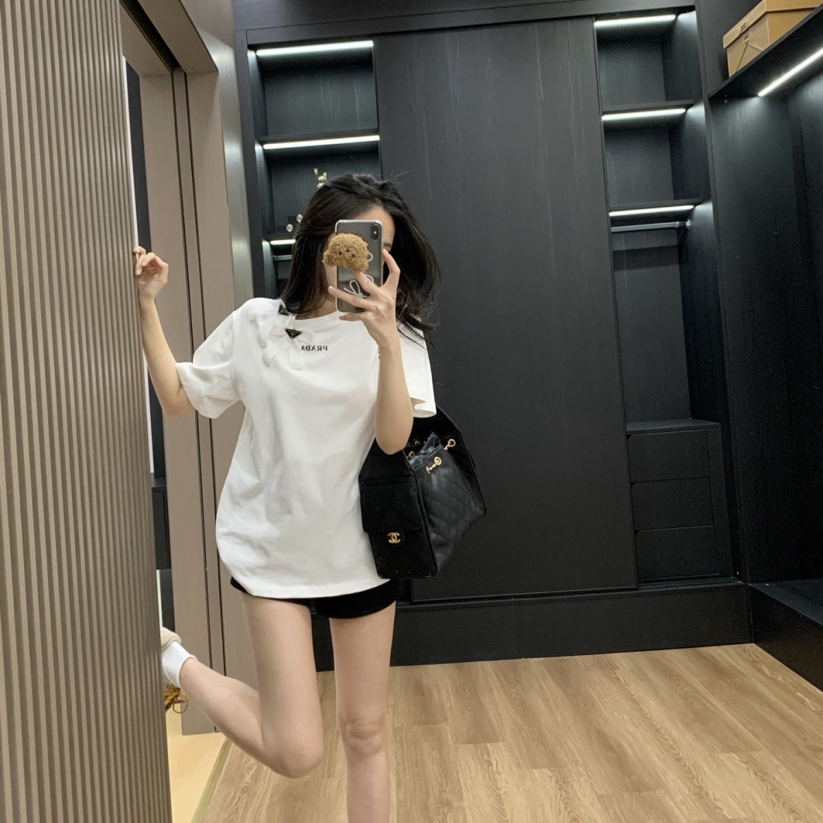 『S-L』春夏人気商品 ベルベットリボン付き半袖クルーネックTシャツ