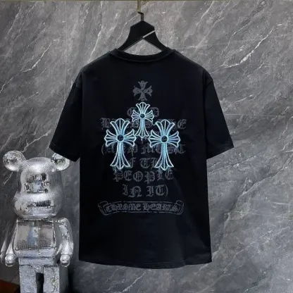 『S-XL』トレンディな刺繍プリント入りピュアコットン半袖メンズTシャツ