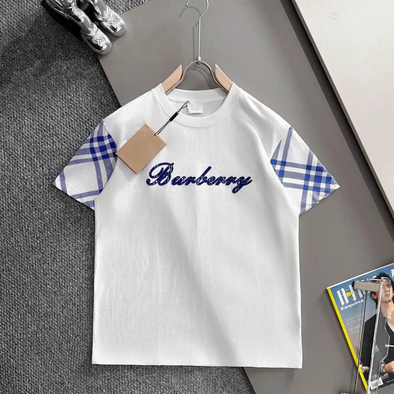 『XS-L』新作 春夏 刺繍入りチェック柄 カジュアル半袖Tシャツ