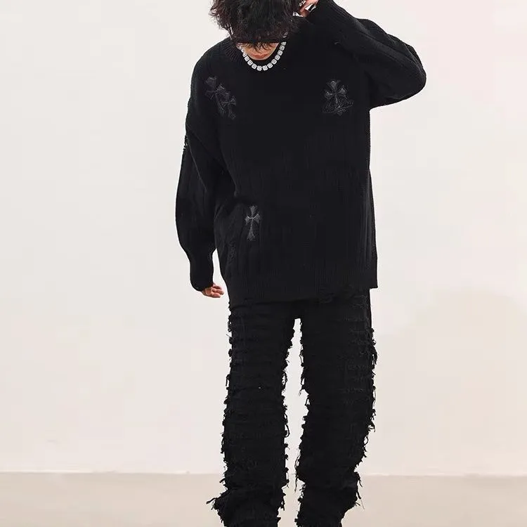 『S-8XL』レトロな秋冬のゆったりセーターのカップルコーデ