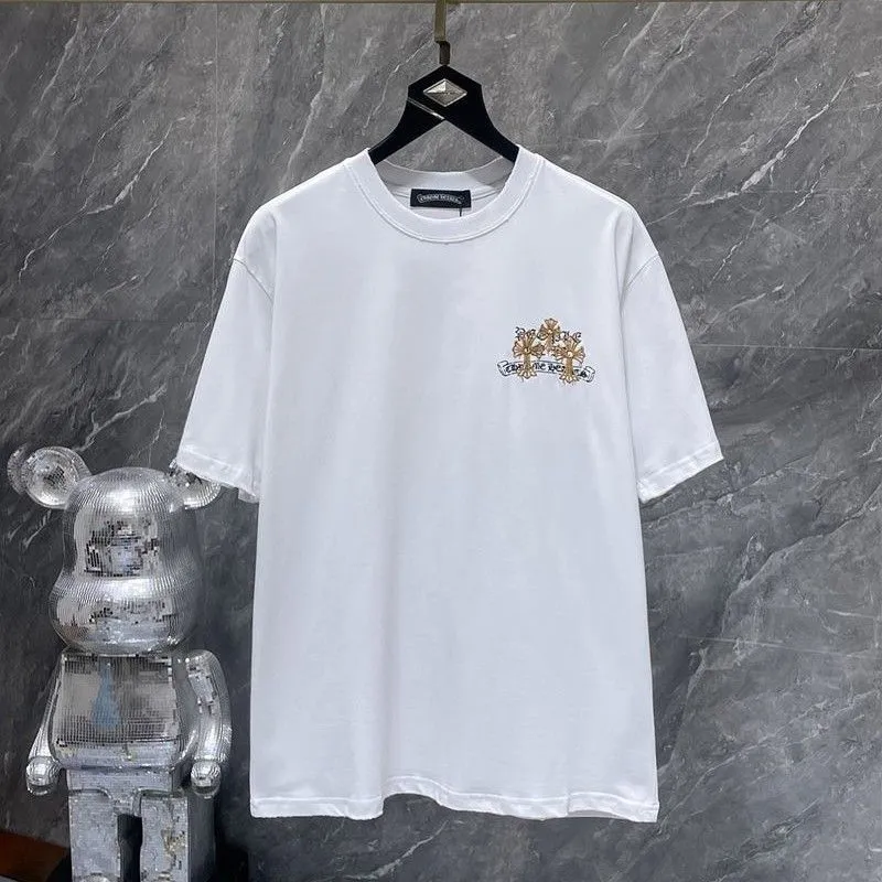 『S-XL』トレンディな刺繍プリント入りピュアコットン半袖メンズTシャツ
