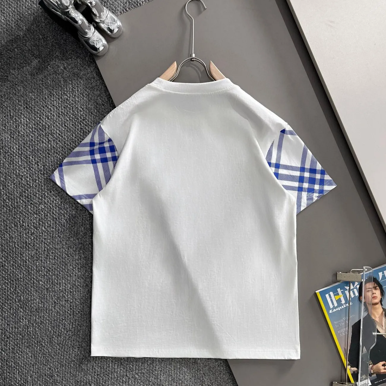 『XS-L』新作 春夏 刺繍入りチェック柄 カジュアル半袖Tシャツ