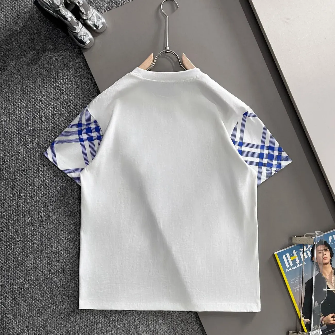 『XS-L』新作 春夏 刺繍入りチェック柄 カジュアル半袖Tシャツ