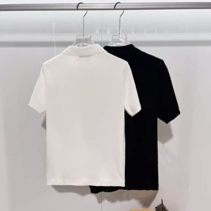 『S-3XL』男女兼用の、ストライプ柄ジャカードニットの半袖ポロシャツ。カジュアルウェアに最適です。