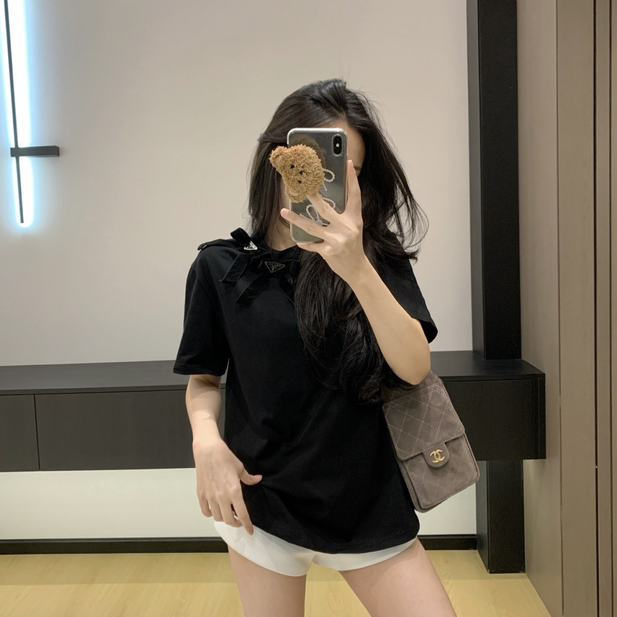 『S-L』春夏人気商品 ベルベットリボン付き半袖クルーネックTシャツ