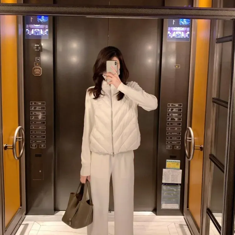 『S-L』好感度100％ 大人らしい おしゃれ スタンドネック 合切り替え ダウンアウター