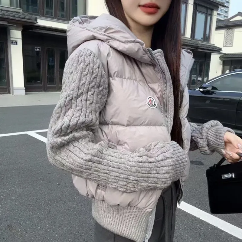 『フリー』NO.1人気 質感のいい フード付き 切り替え ニット生地 3カラー ダウンアウター