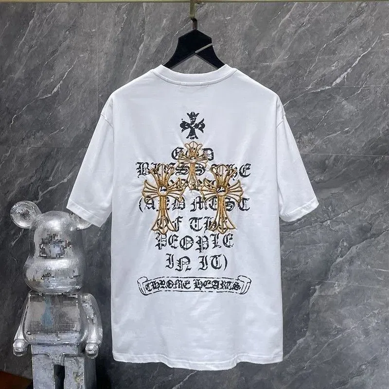 『S-XL』トレンディな刺繍プリント入りピュアコットン半袖メンズTシャツ