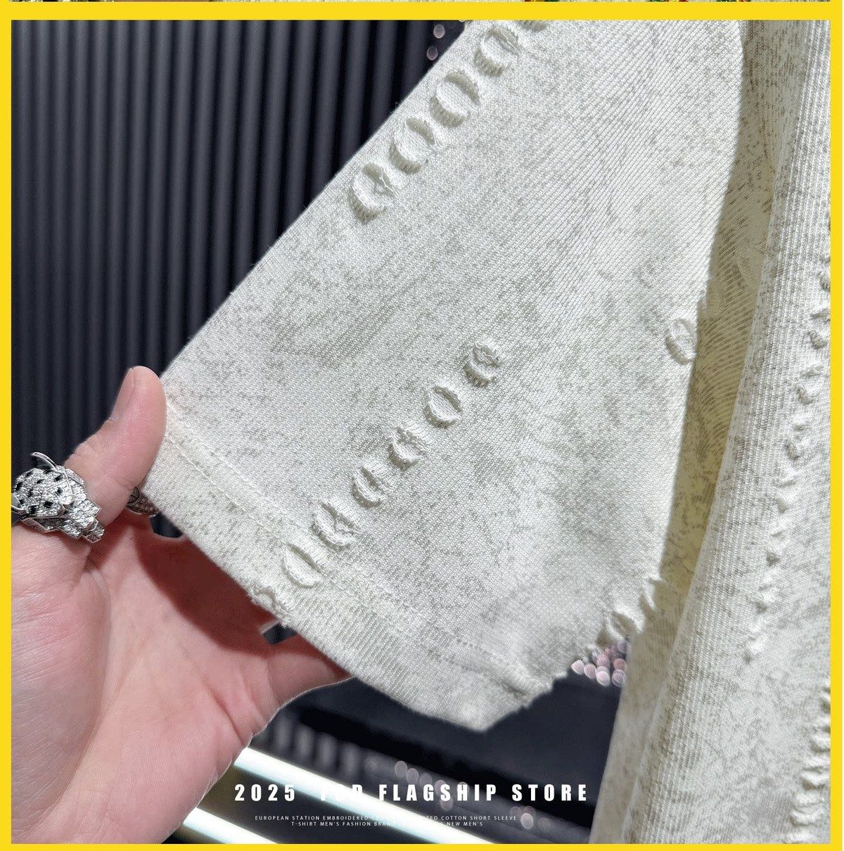 『M-3XL』メンズ高級刺繍入りクルーネック半袖Tシャツ