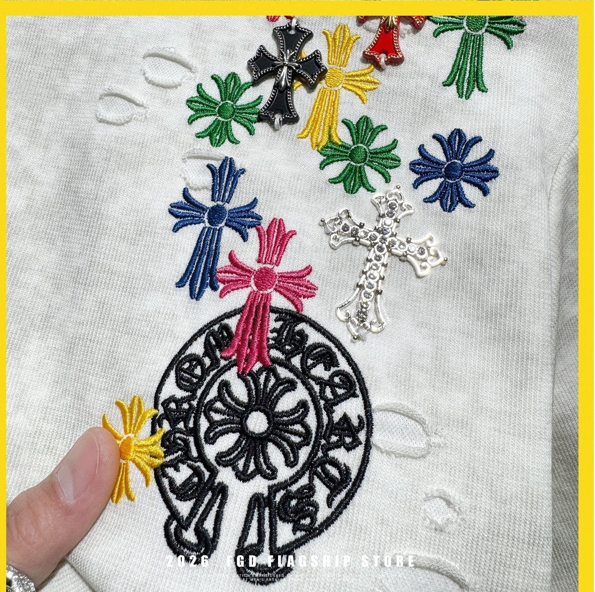 『M-3XL』新作 夏物 刺繍入り ダメージ加工 半袖メンズTシャツ