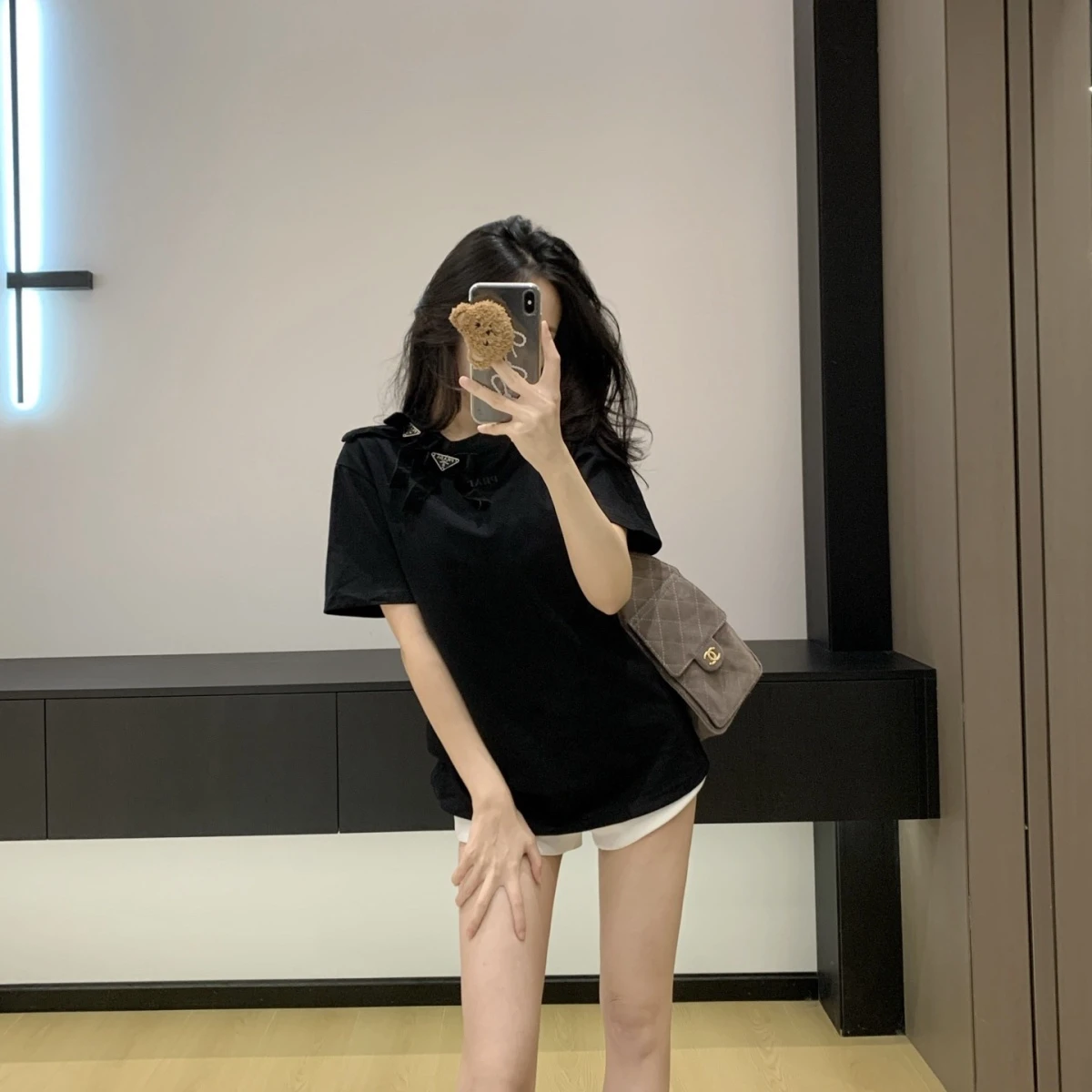 『S-L』春夏人気商品 ベルベットリボン付き半袖クルーネックTシャツ