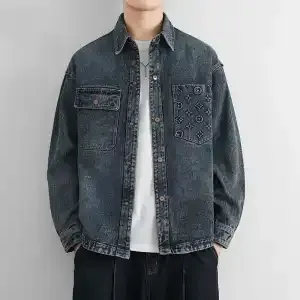 [M-2XL]メンズラペルジャケット メンズウォッシュグラデーションデニムジャケット