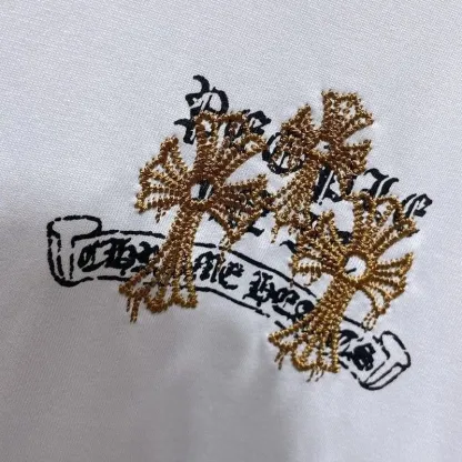 『S-XL』トレンディな刺繍プリント入りピュアコットン半袖メンズTシャツ