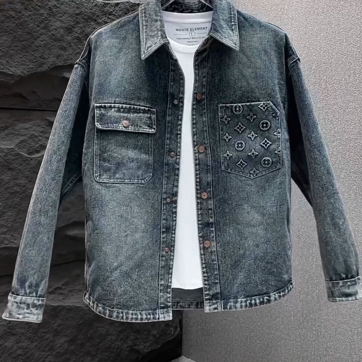 [M-2XL]メンズラペルジャケット メンズウォッシュグラデーションデニムジャケット