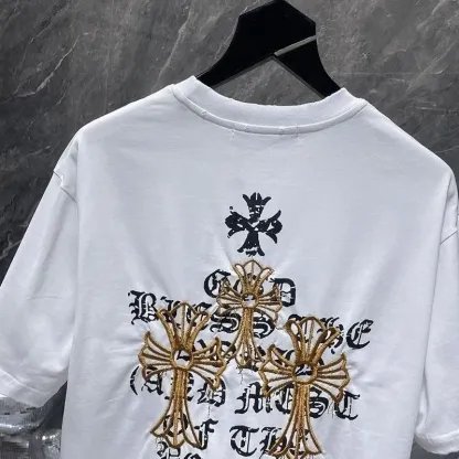 『S-XL』トレンディな刺繍プリント入りピュアコットン半袖メンズTシャツ