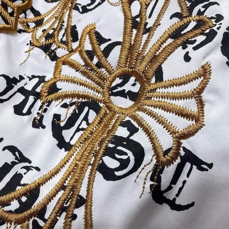 『S-XL』トレンディな刺繍プリント入りピュアコットン半袖メンズTシャツ
