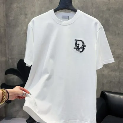 【S-2XL】クラシックな文字のウェビングアップリケ刺繍入りカジュアルルーズ半袖Tシャツ