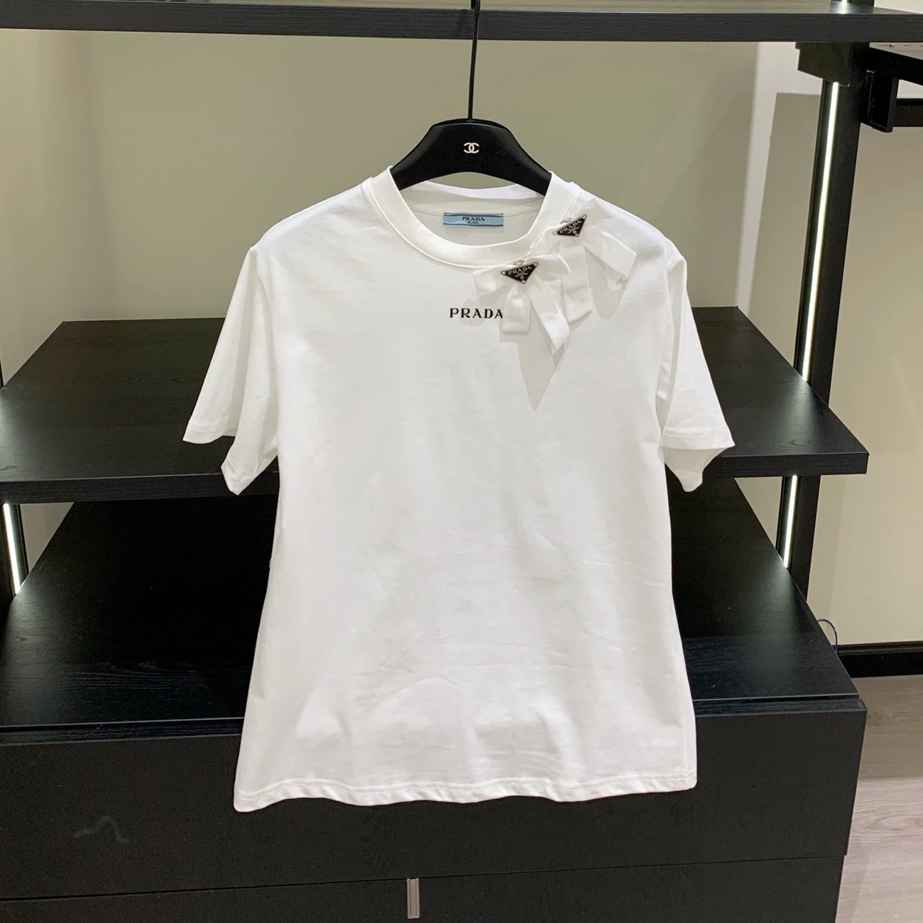 『S-L』春夏人気商品 ベルベットリボン付き半袖クルーネックTシャツ