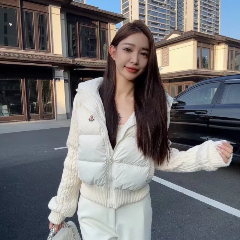 『フリー』NO.1人気 質感のいい フード付き 切り替え ニット生地 3カラー ダウンアウター