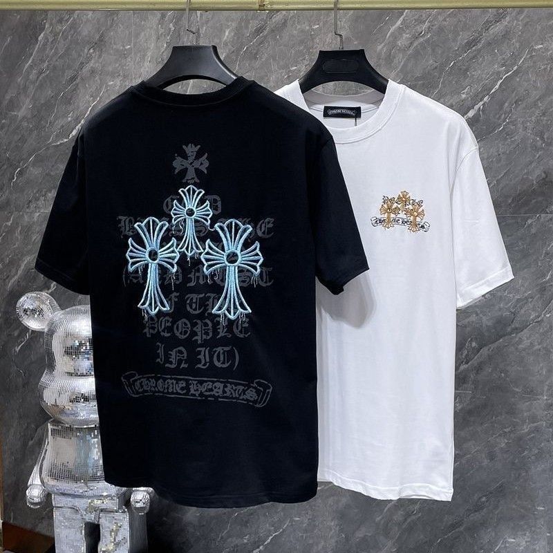 『S-XL』トレンディな刺繍プリント入りピュアコットン半袖メンズTシャツ
