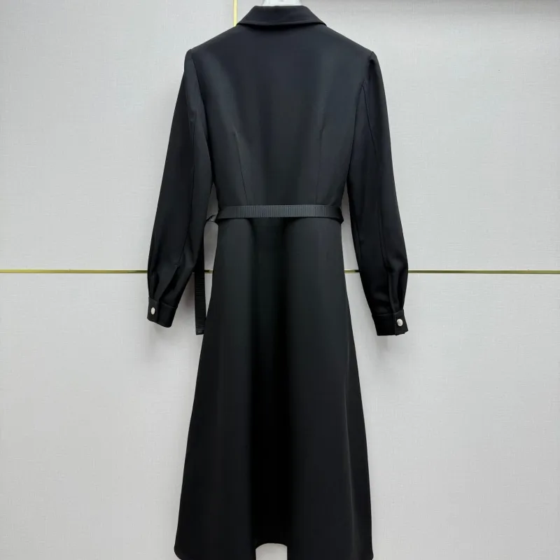 『S-L』超人気商品 大注目 着瘦せ エレガント ベルト付き 折り襟 ワンピース