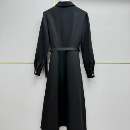 『S-L』超人気商品 大注目 着瘦せ エレガント ベルト付き 折り襟 ワンピース