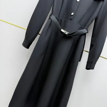 『S-L』超人気商品 大注目 着瘦せ エレガント ベルト付き 折り襟 ワンピース