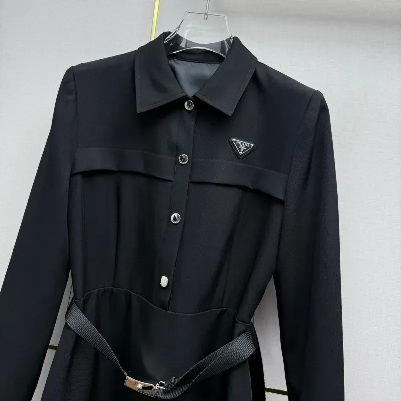 『S-L』超人気商品 大注目 着瘦せ エレガント ベルト付き 折り襟 ワンピース
